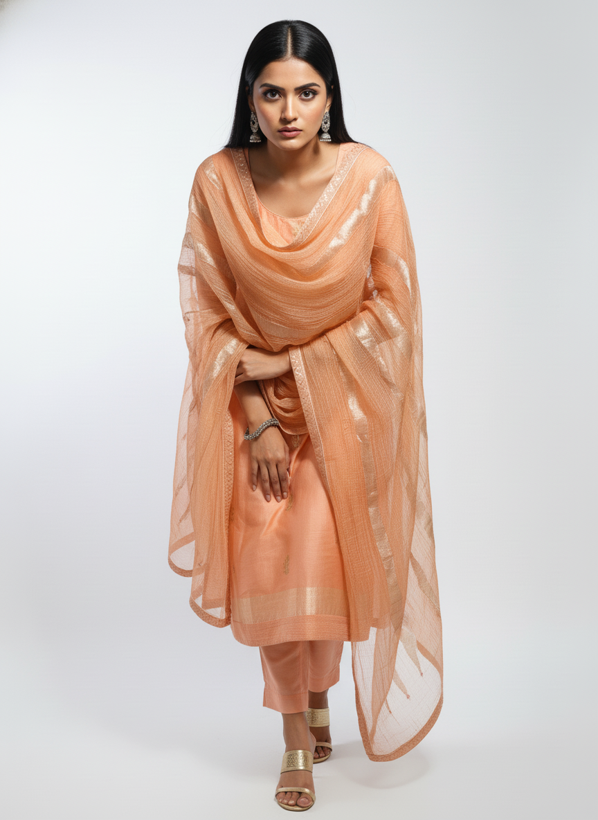 Semi Stitched Formal chanderi Suitset