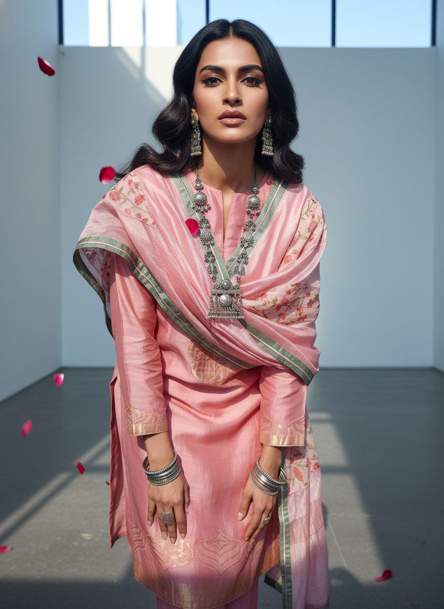 Semi Stitched Formal chanderi Suitset