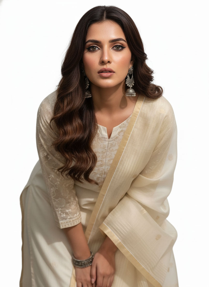 Semi Stitched Formal chanderi Suitset