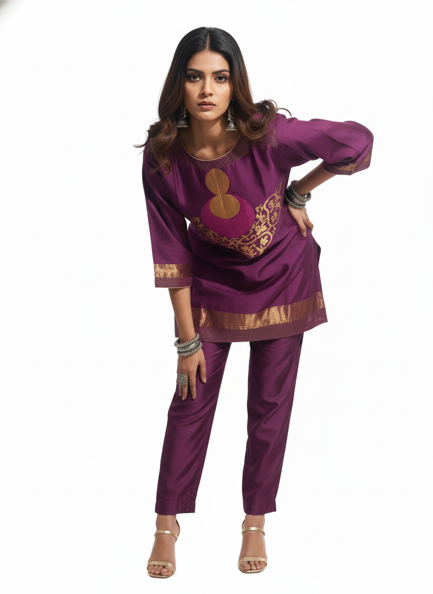 Semi Stitched Chanderi Zariwoven Short Tunic