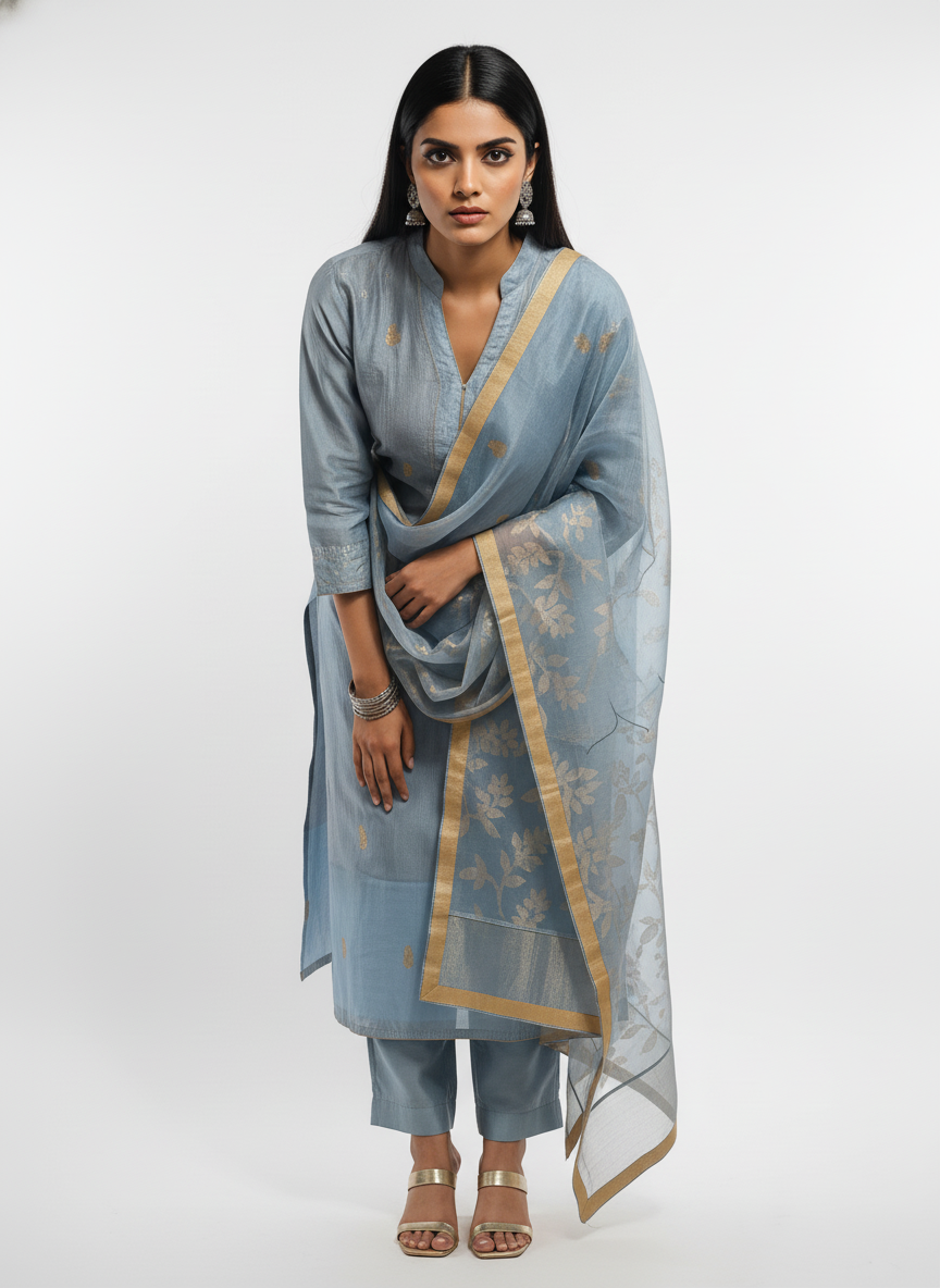 Semi Stitched Formal chanderi Suitset