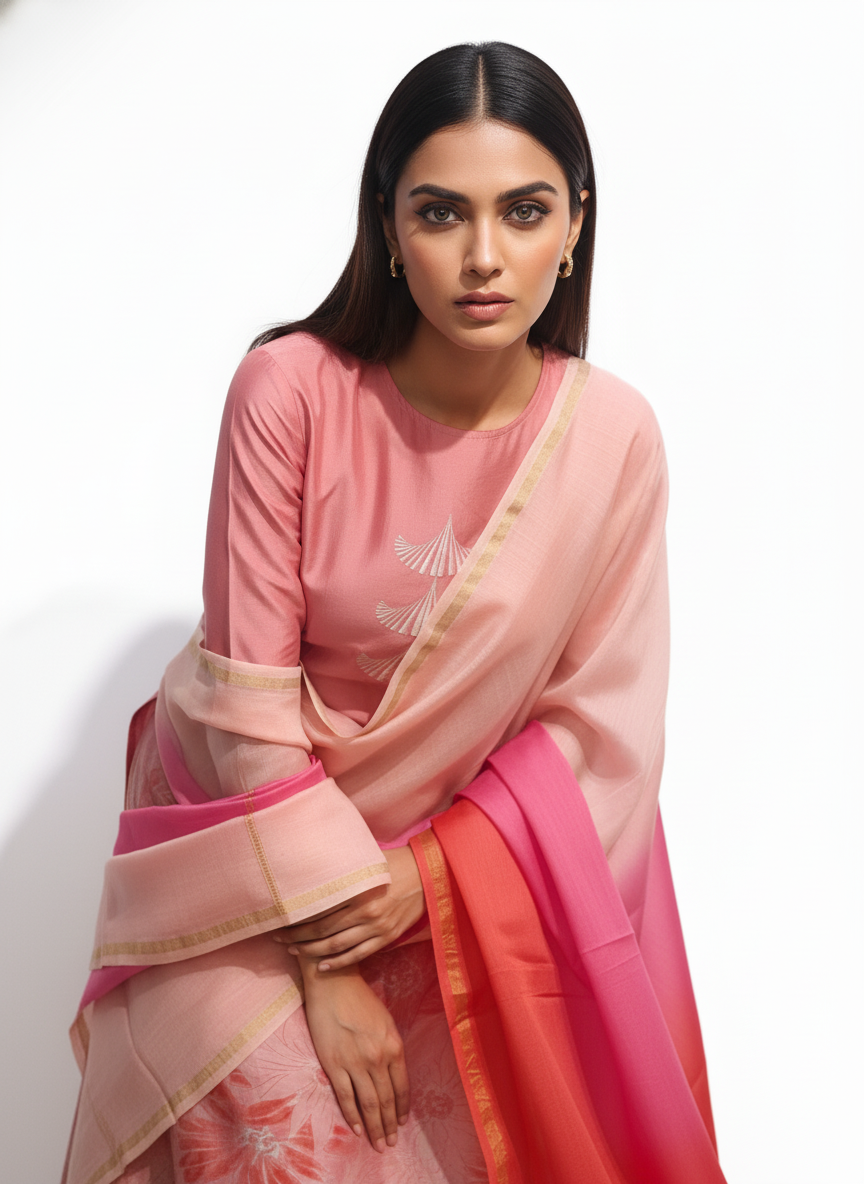 Semi Stitched Chanderi Casual Suitset