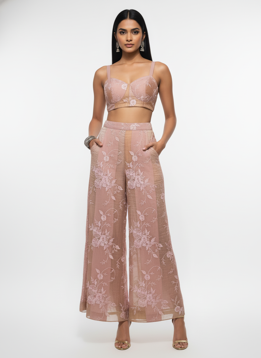 Formal chanderi Embroidered Palazzo pant