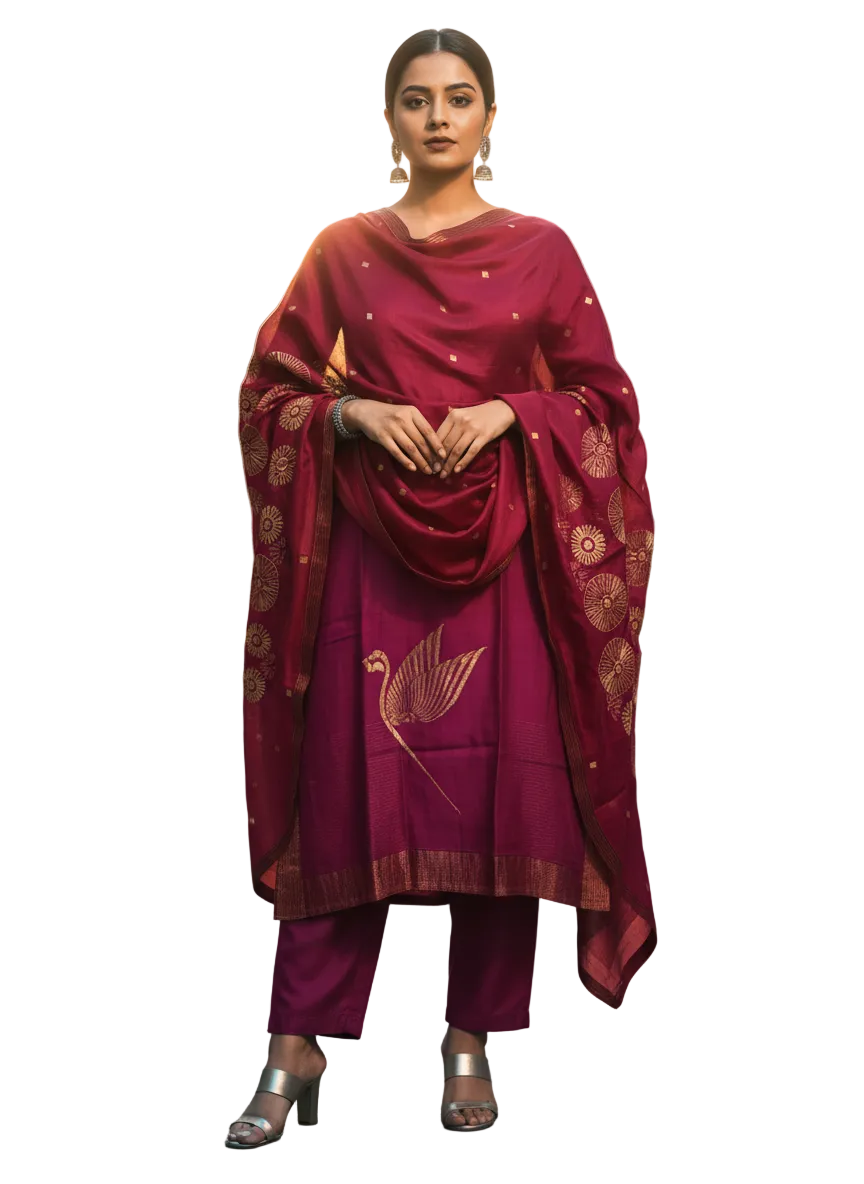 Semi Stitched Formal chanderi Suitset