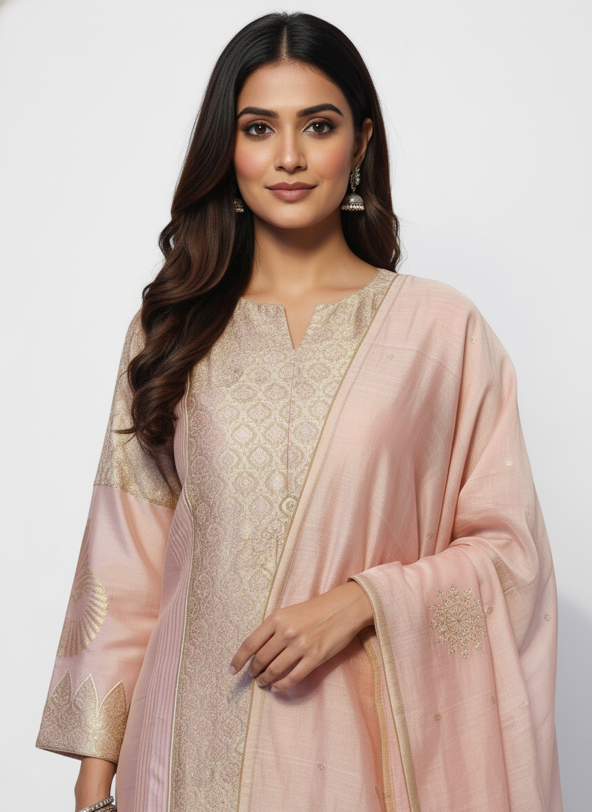 Semi Stitched Formal chanderi Suitset