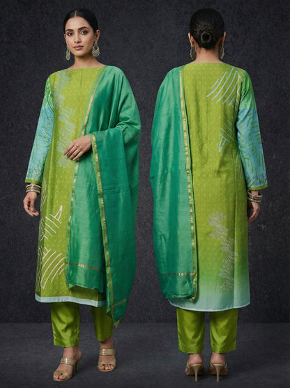 Semi Stitched Chanderi Casual Suitset