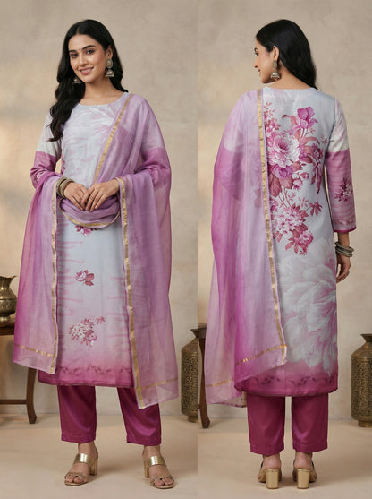 Semi Stitched Chanderi Casual Suitset