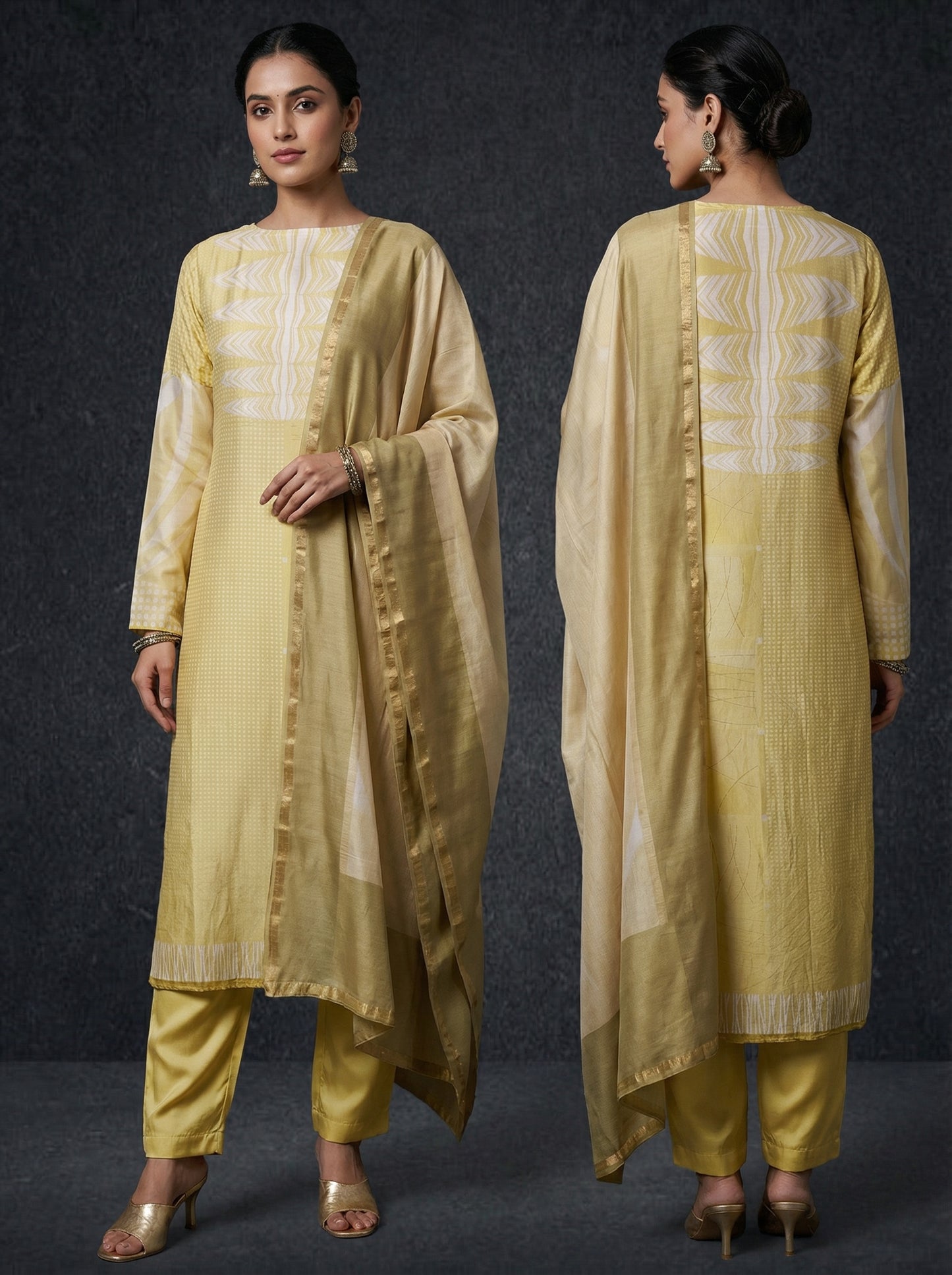 Semi Stitched Chanderi Casual Suitset