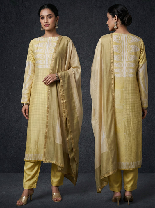 Semi Stitched Chanderi Casual Suitset