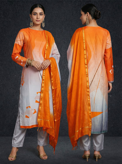 Semi Stitched Chanderi Casual Suitset