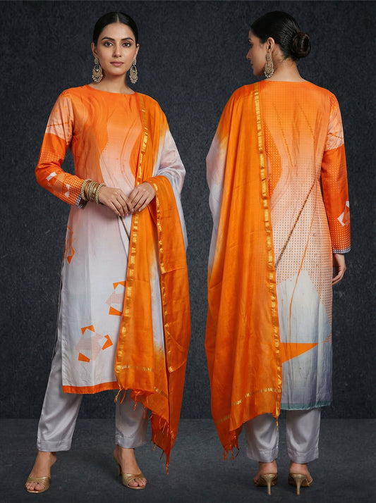 Semi Stitched Chanderi Casual Suitset