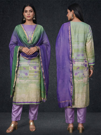 Semi Stitched Chanderi Casual Suitset