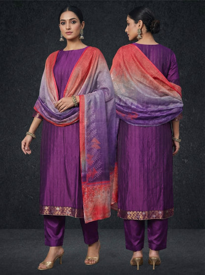 Semi Stitched chanderi Casual Suitset