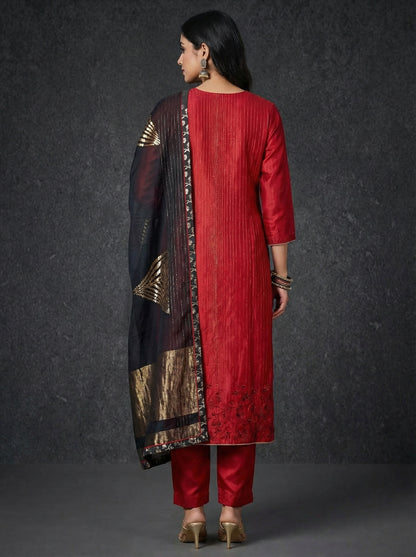 Semi Stitched Formal chanderi Suitset