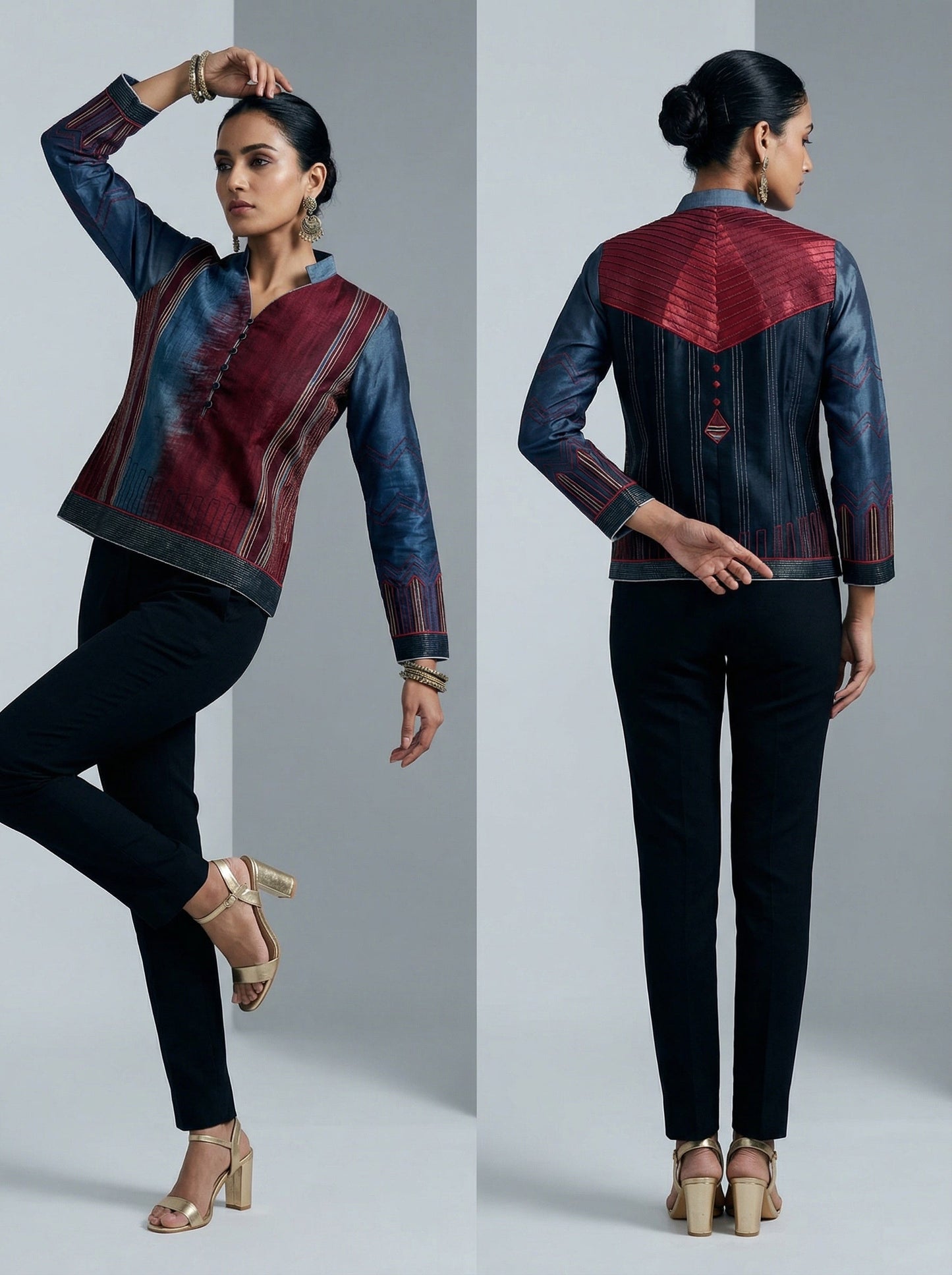 Stitched Chanderi Silk Ajrakh Formal Ɓlouse VISHAL KAPUR STUDIO