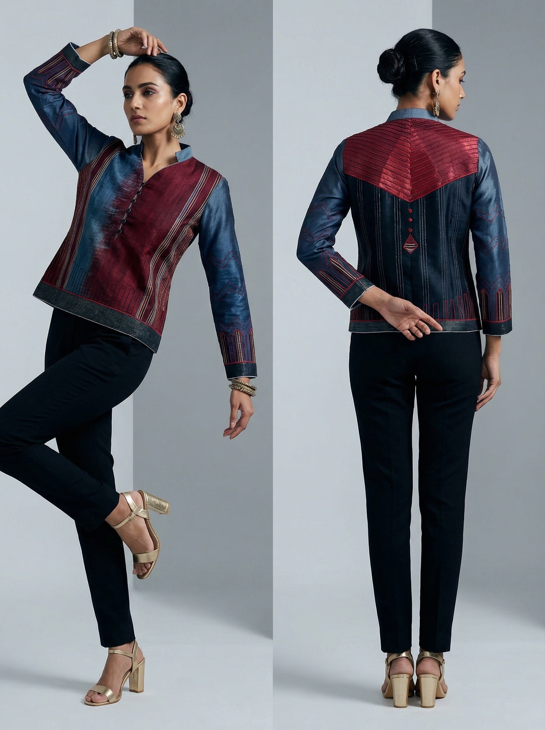 Stitched Chanderi Silk Ajrakh Formal Ɓlouse VISHAL KAPUR STUDIO