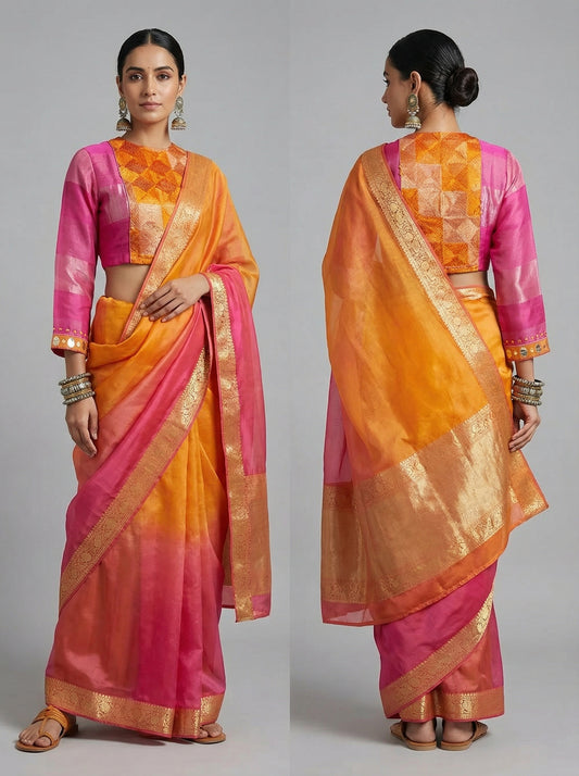 Semistitched blouse with Fulkari Embroidery