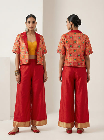 Formal Silk bandhani cropped Blazer blouse