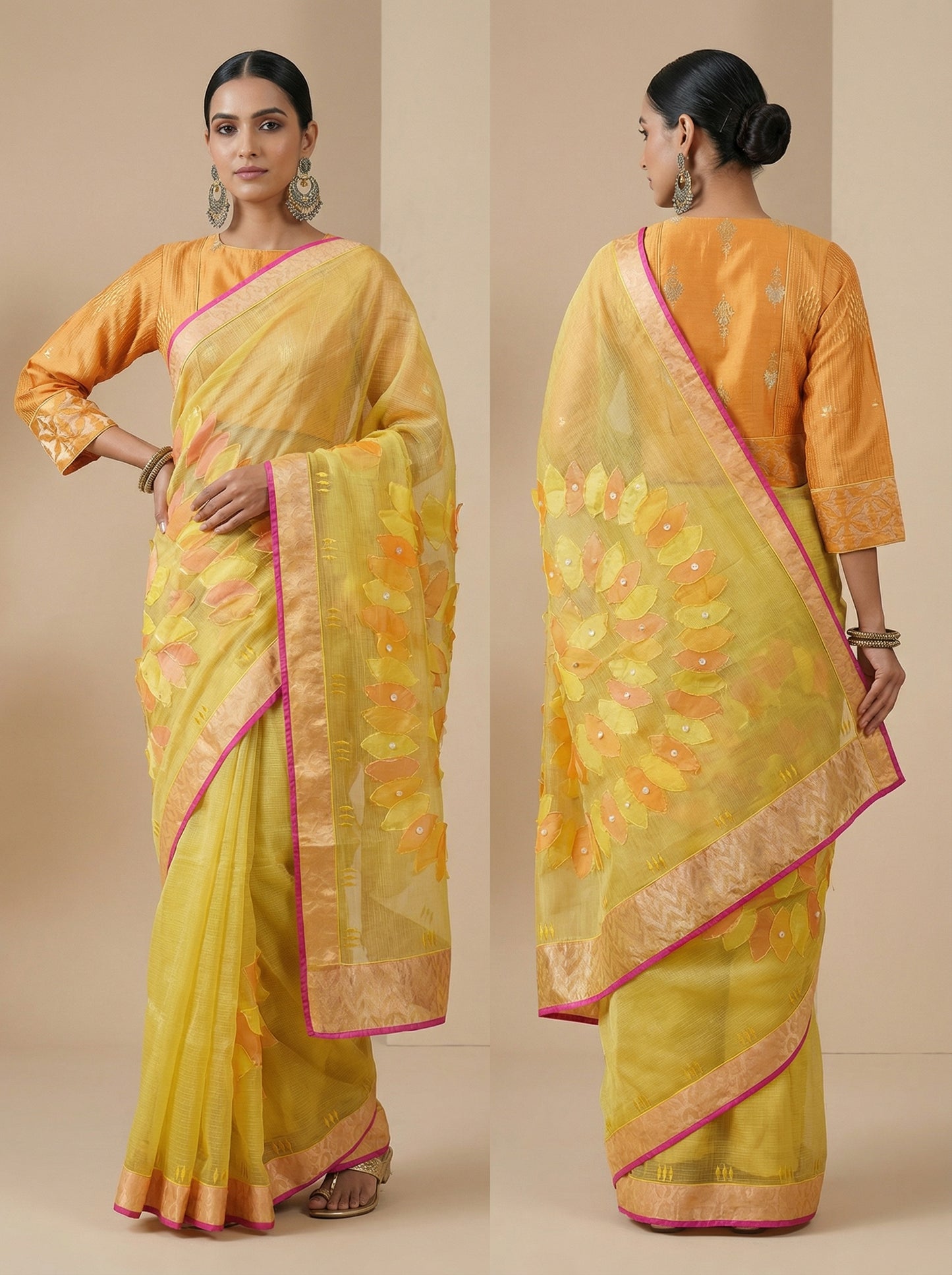 Formal Chanderi Leaf Applique Saree