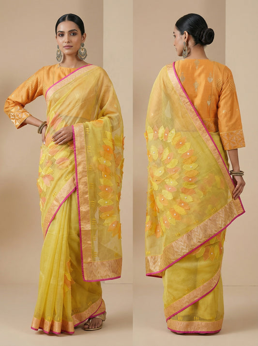 Formal Chanderi Leaf Applique Saree