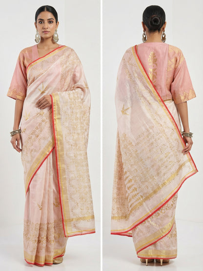 Formal Silk Linen Kota Block Printed Saree