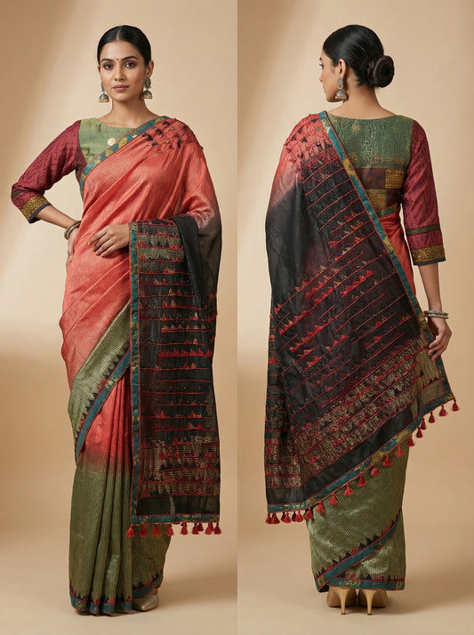 Formal Chanderi Silk Ajrakh Saree