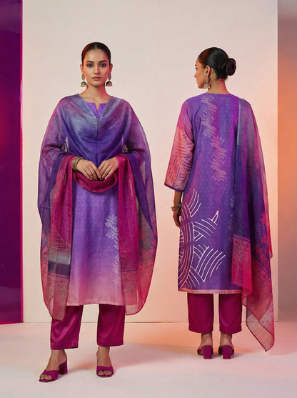 Semi Stitched Chanderi Casual Suitset