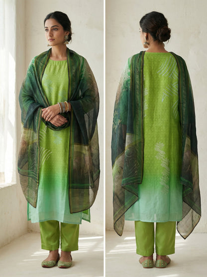 Semi Stitched Chanderi Casual Suitset