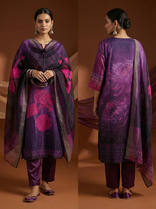 Semi Stitched Chanderi Casual Suitset