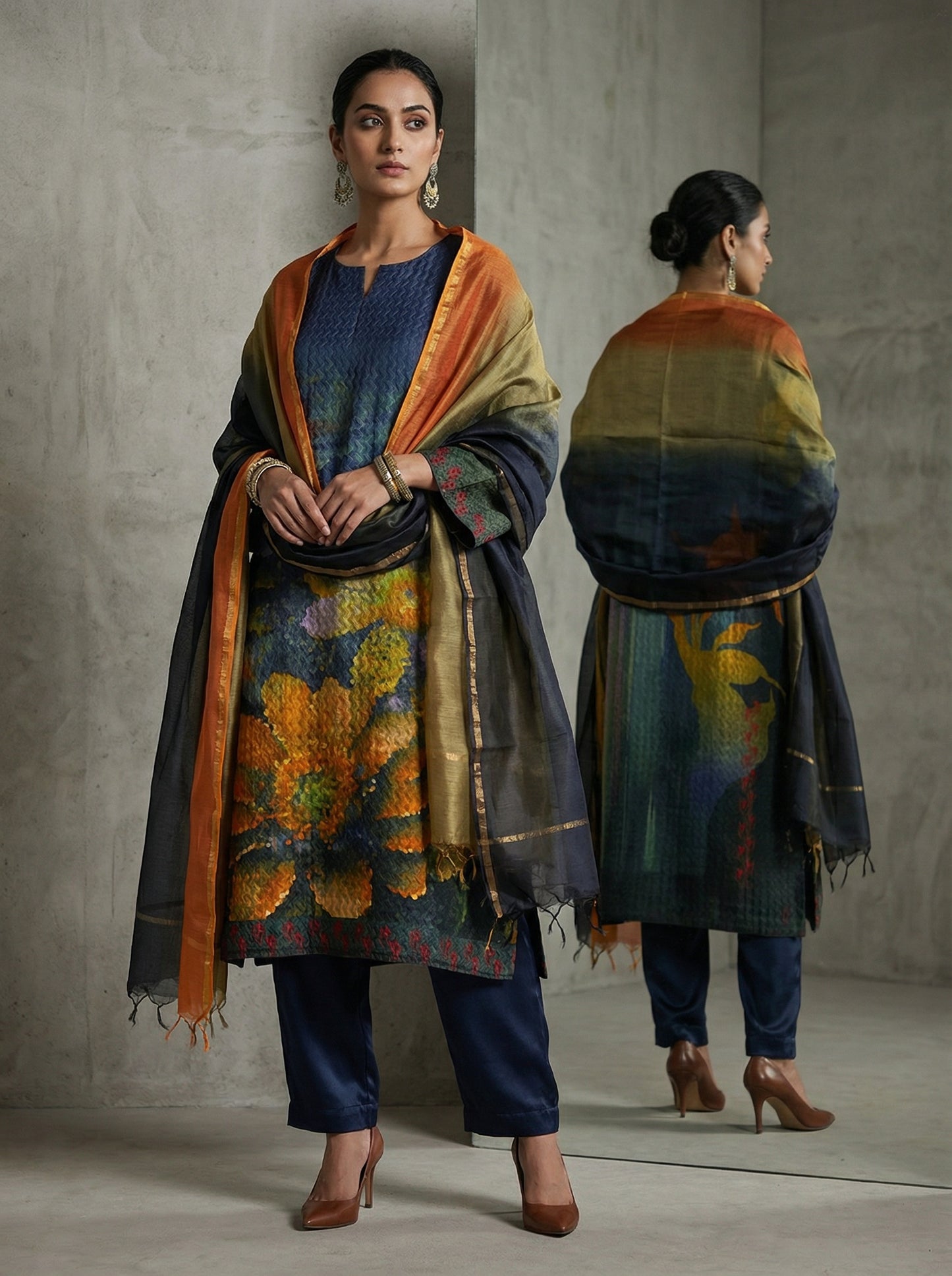 Semi Stitched Chanderi Casual Suitset