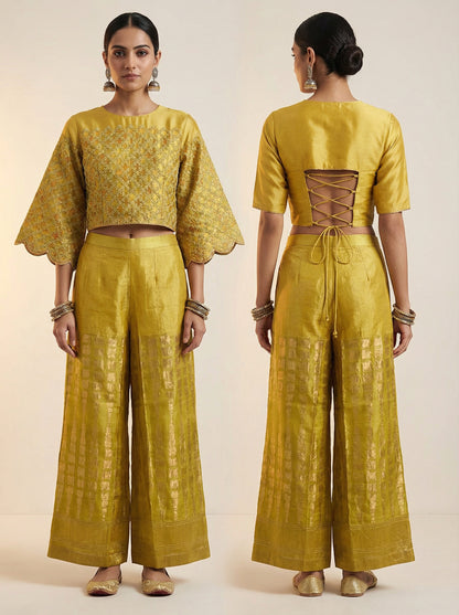 Stitched Formal croptop plazzo set