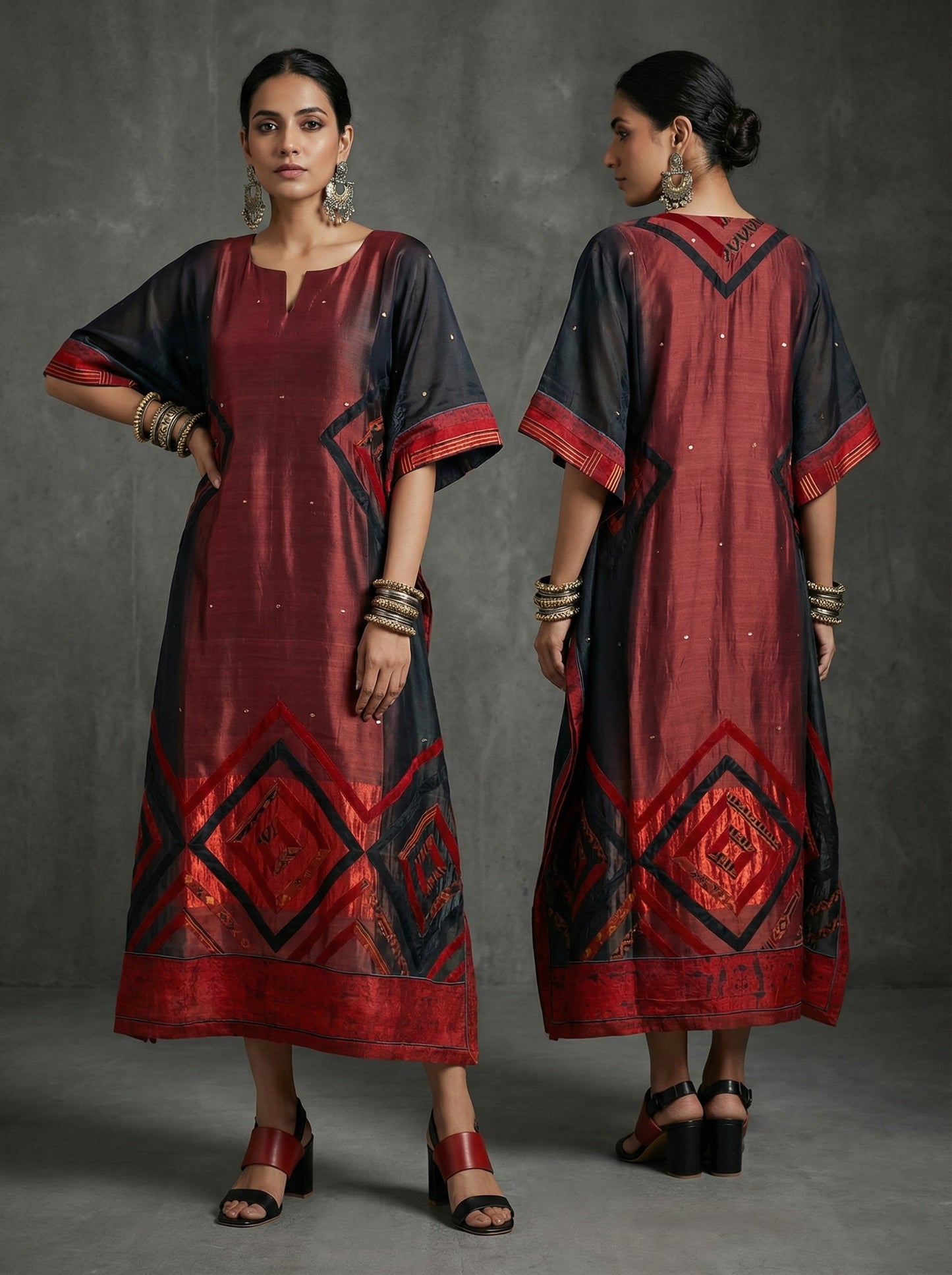 Stitched Chanderi Ajrakh Kaftan