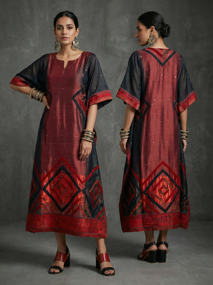 Stitched Chanderi Ajrakh Kaftan