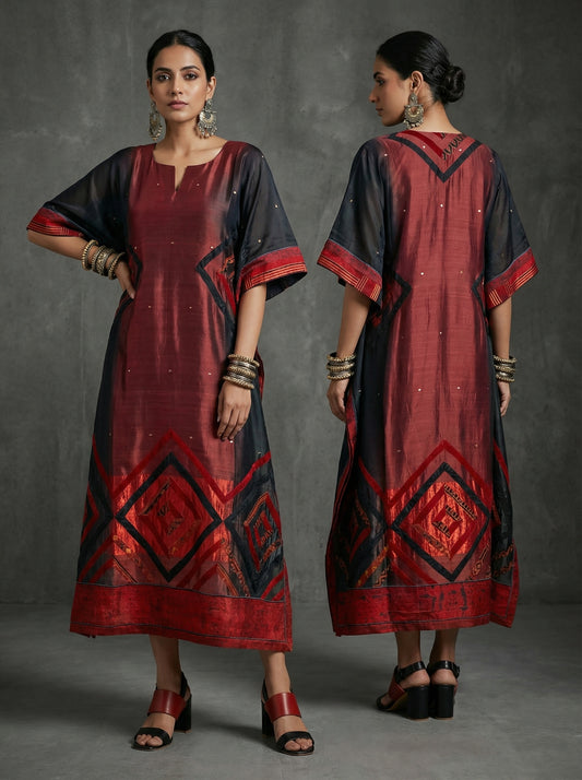 Stitched Chanderi Ajrakh Kaftan