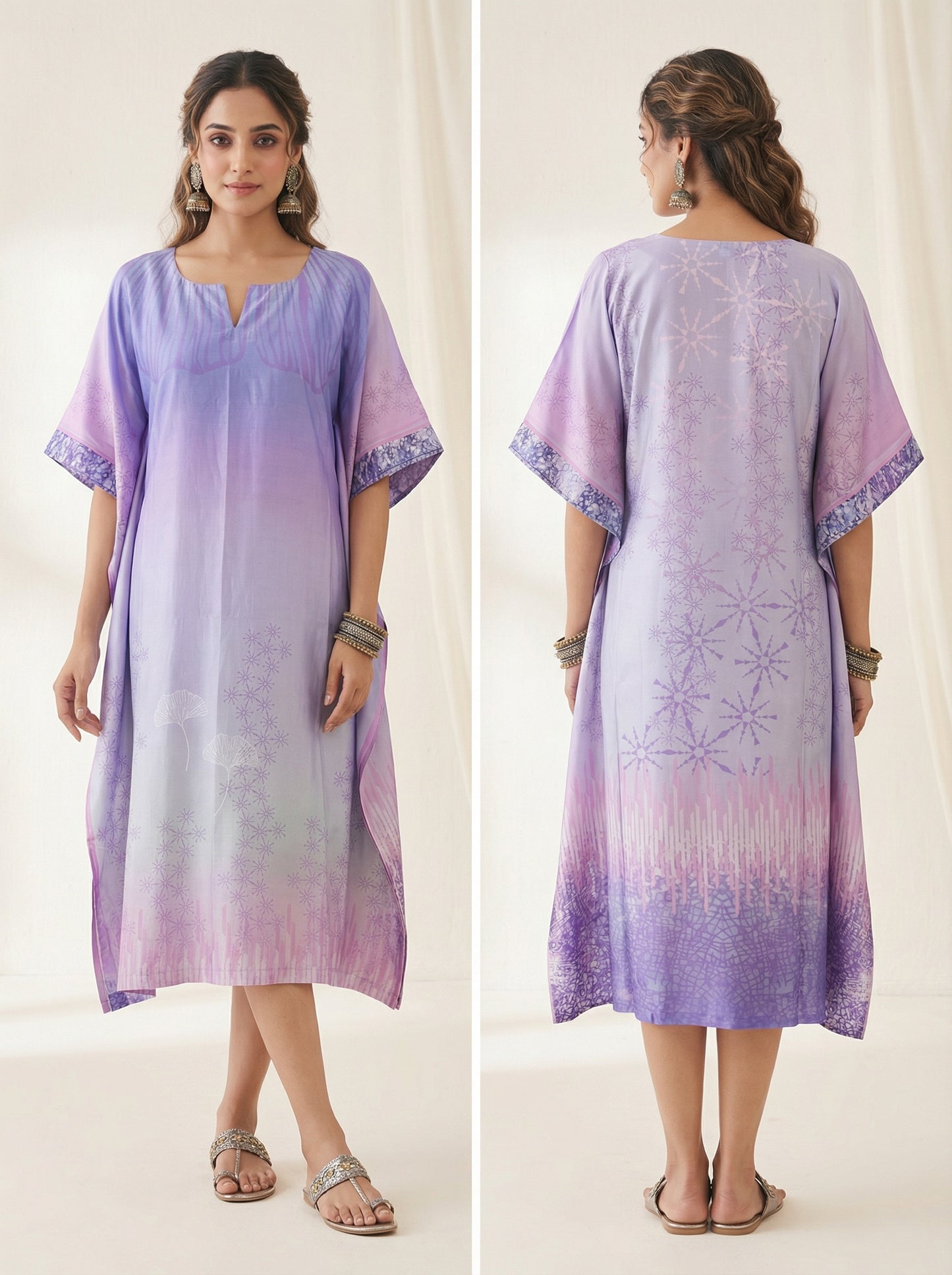 Stitched Chanderi Digital Printed Kaftan