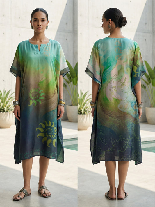 Stitched Chanderi Digital Printed Kaftan