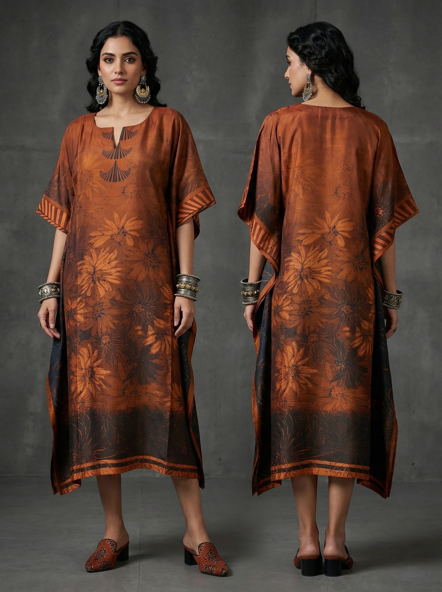 Stitched Chanderi Digital Printed Kaftan