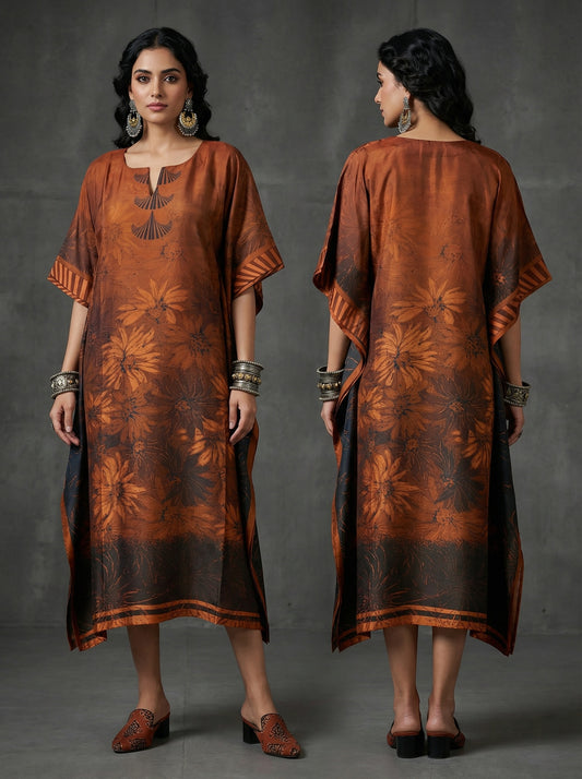 Stitched Chanderi Digital Printed Kaftan