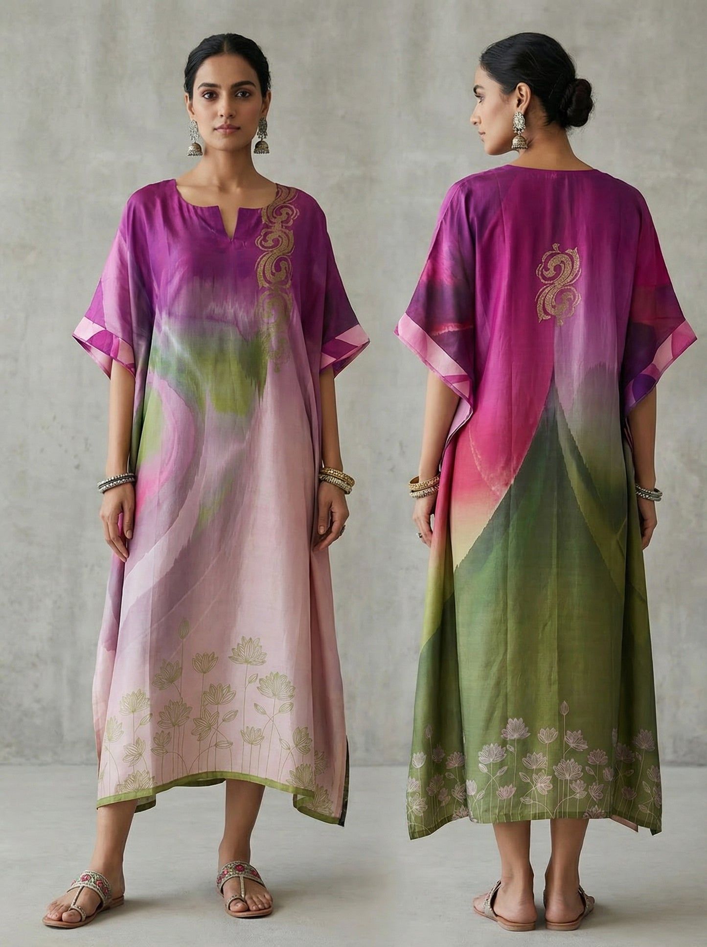 Stitched Chanderi Digital Printed Kaftan