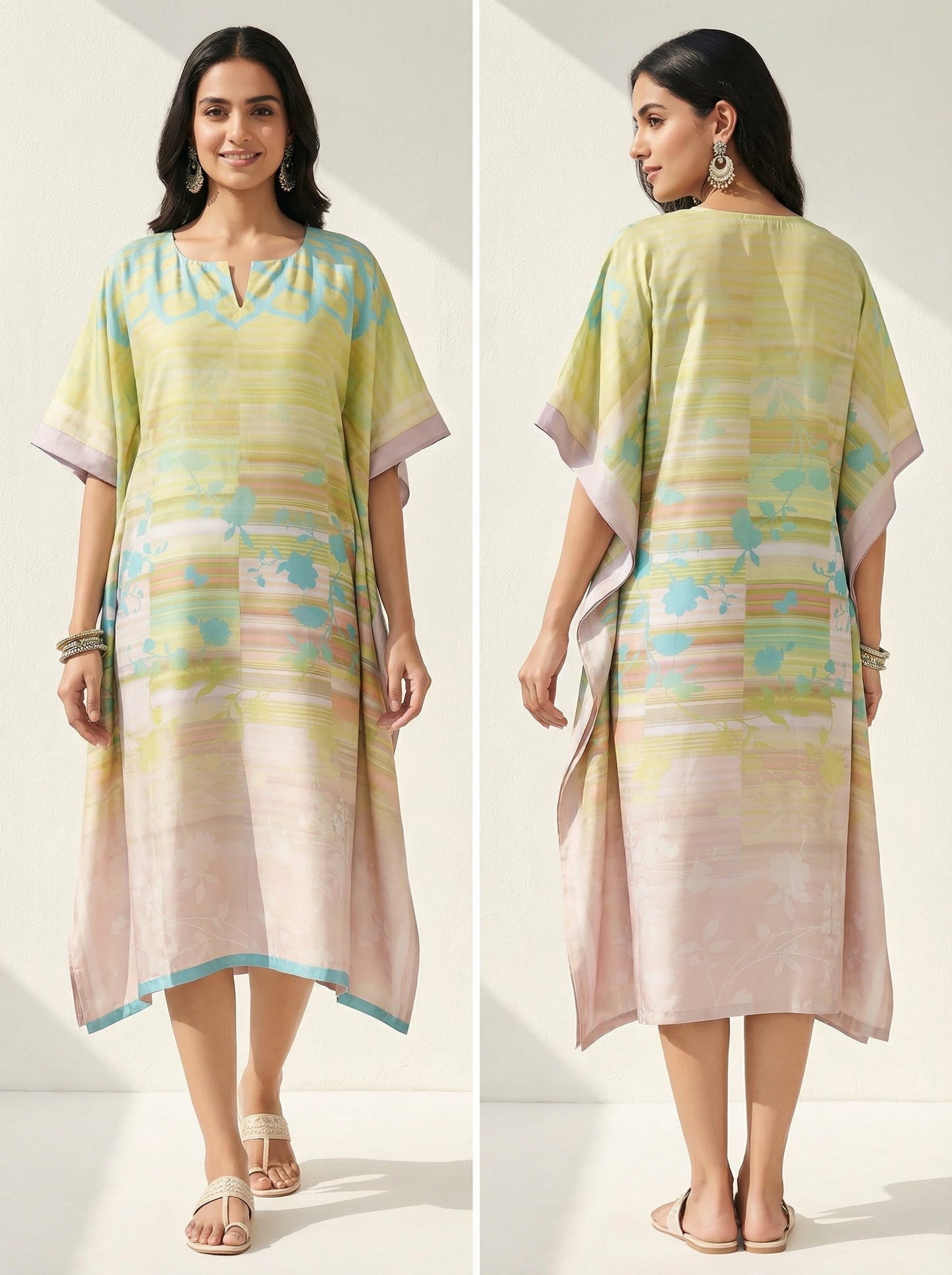 Stitched Chanderi Digital Printed Kaftan