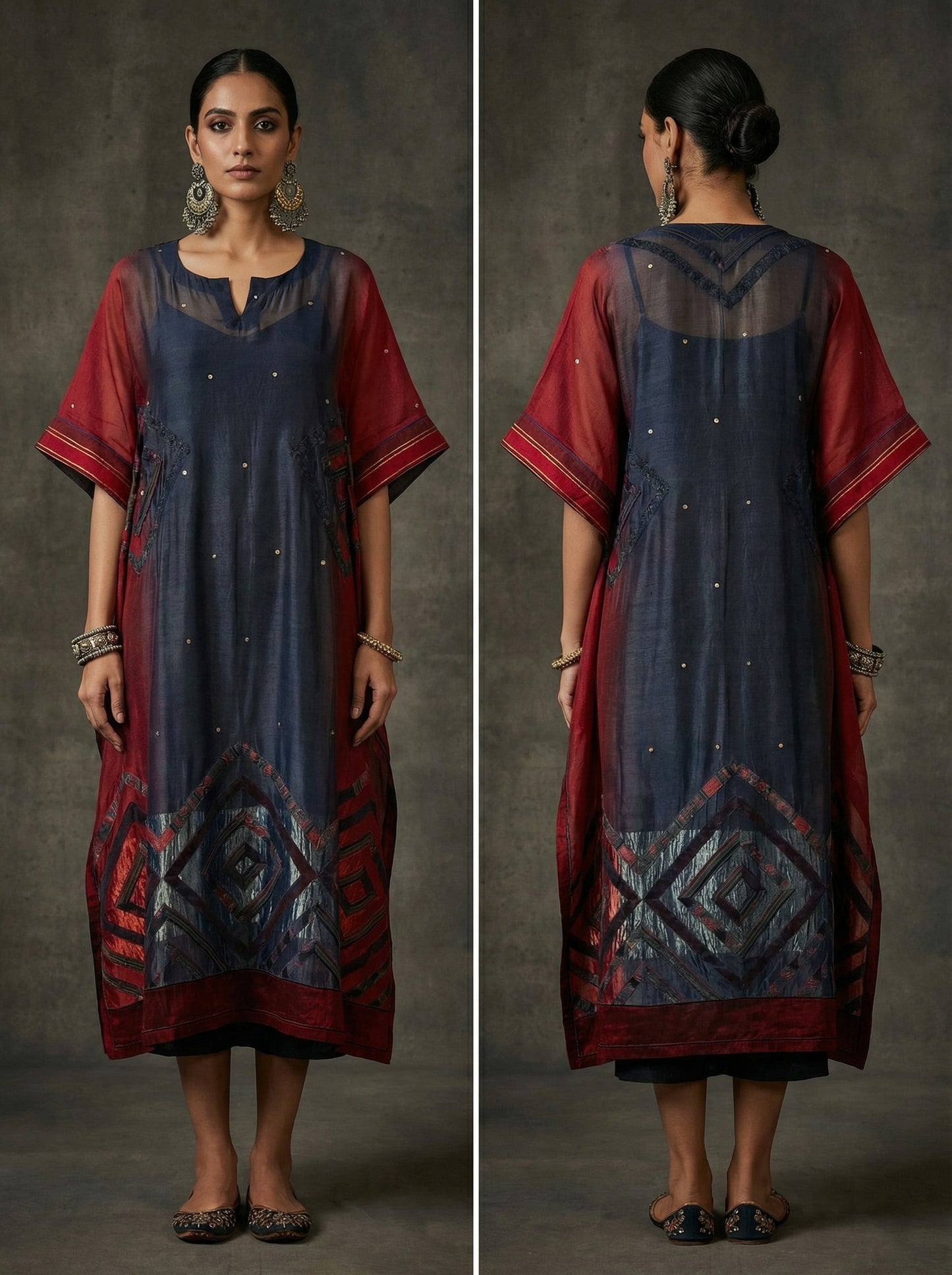 Stitched Chanderi Ajrakh Kaftan