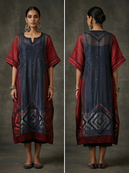 Stitched Chanderi Ajrakh Kaftan