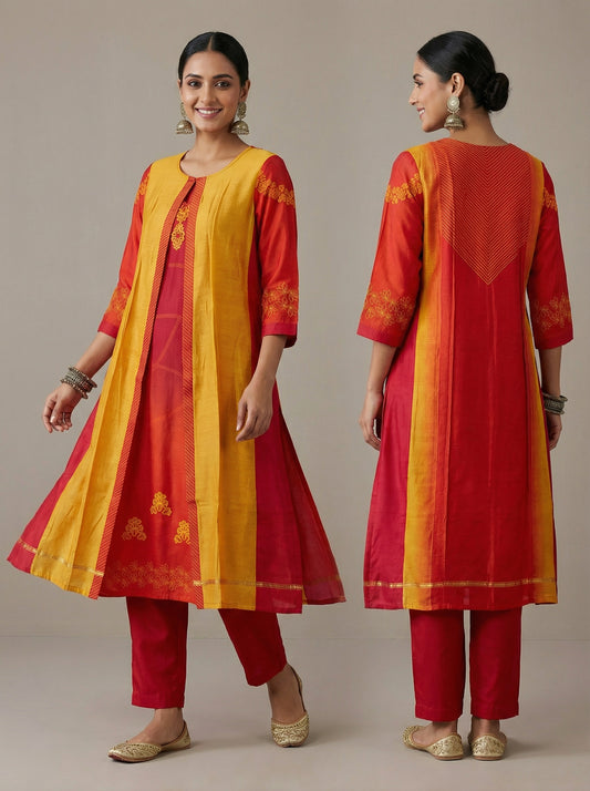 Semi Stitched Casual Chanderi Suitset