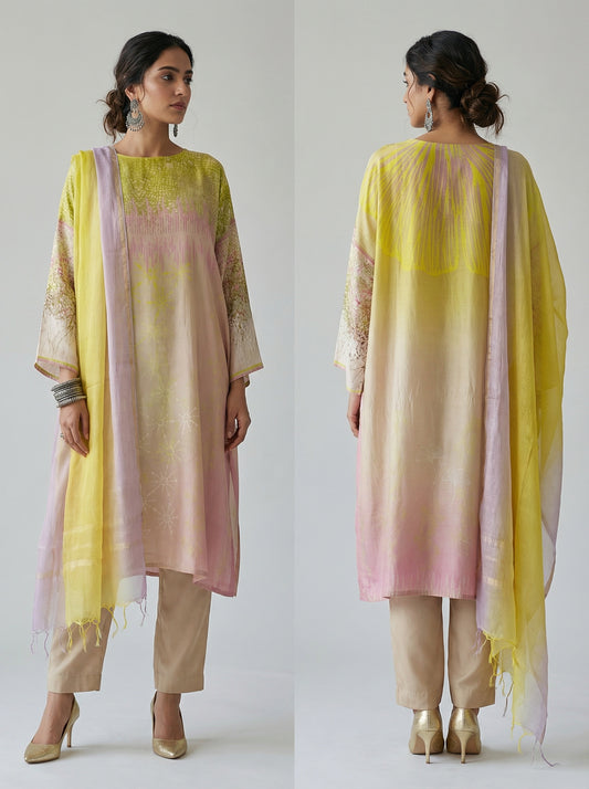 Semi Stitched Chanderi Casual Suitset
