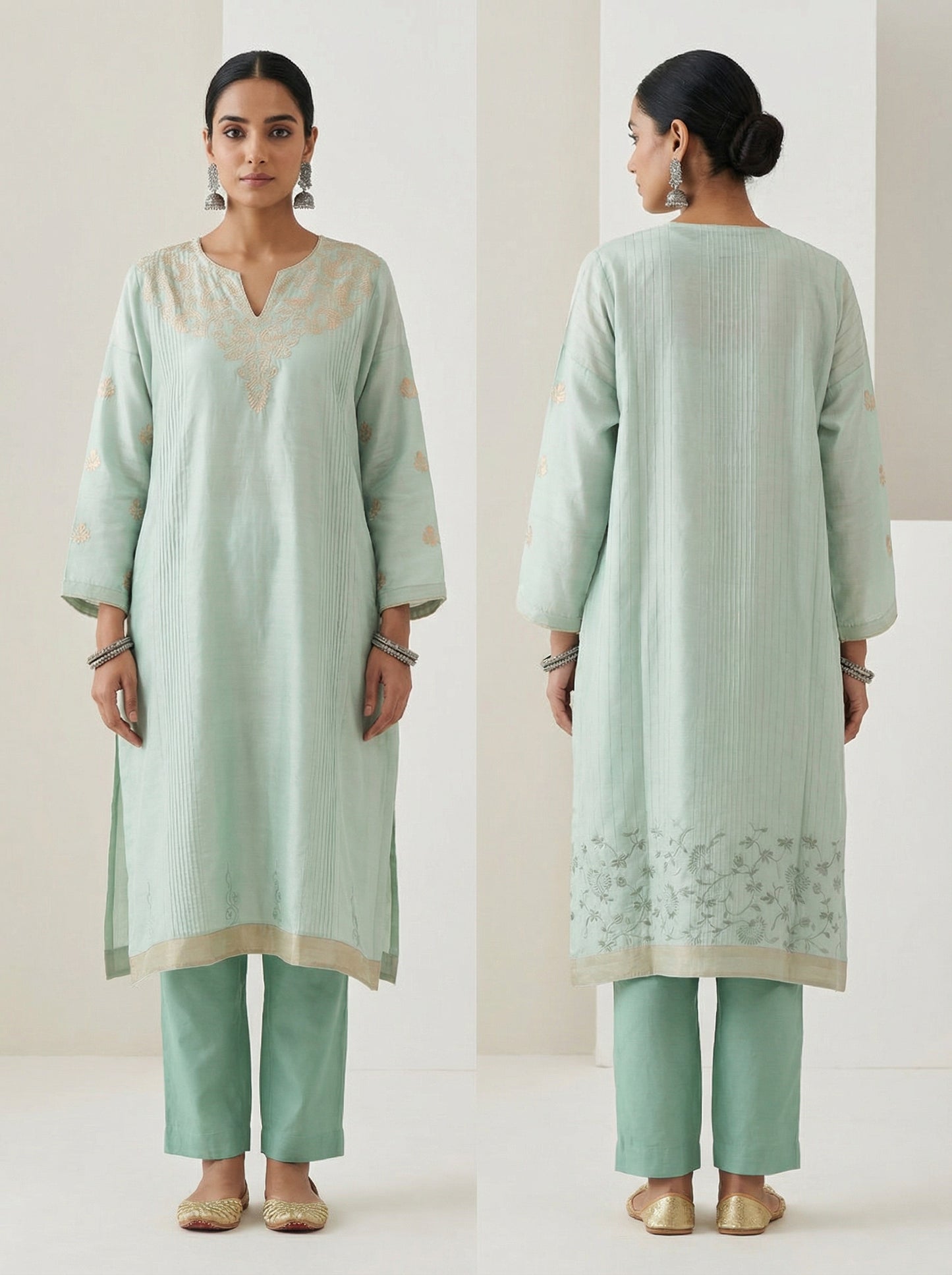 Semi Stitched Formal Chanderi Kurta