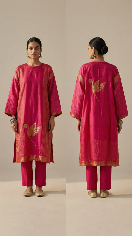 Semi Stitched Formal Chanderi Kurta