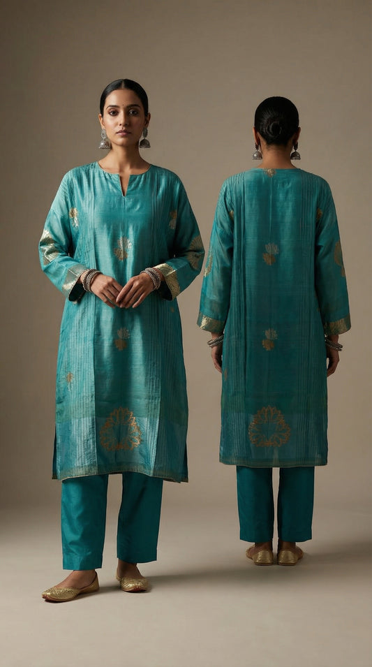 Semi Stitched Formal Chanderi Kurta