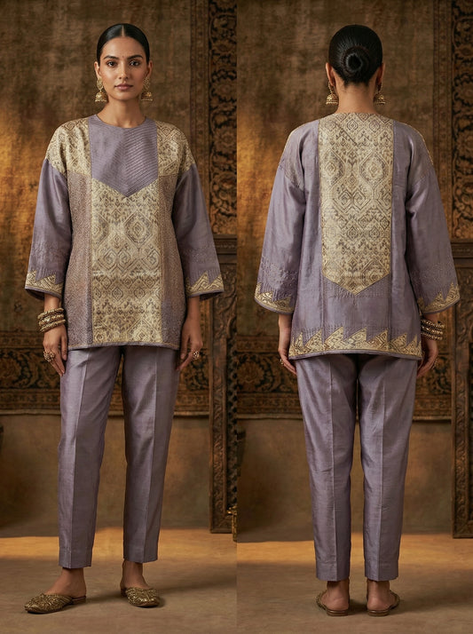 Semi Stitched Chanderi Ajrakh Short Tunic