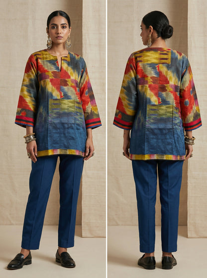 Semistitched Chanderi Digital Printed Tunic