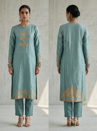 Semi Stitched Formal chanderi Kurta